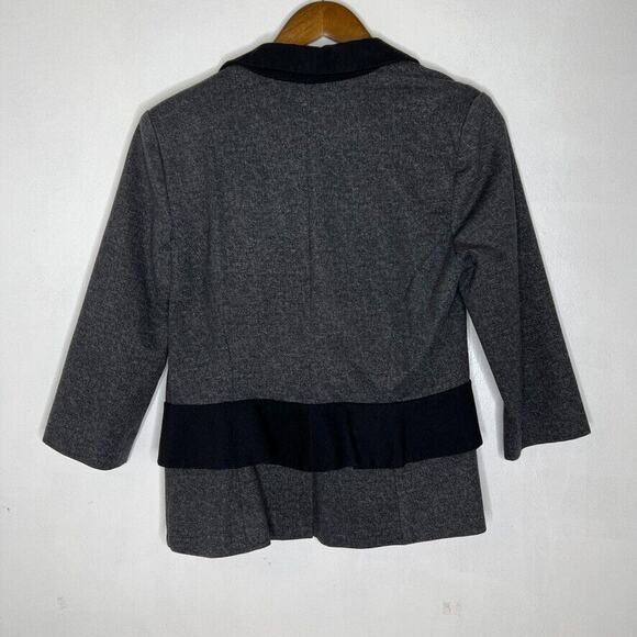 Cartonnier Gray Black Tuxedo Peplum Ruffle Long Sleeve Blazer Jacket Sz 10 Women - Picture 9 of 11